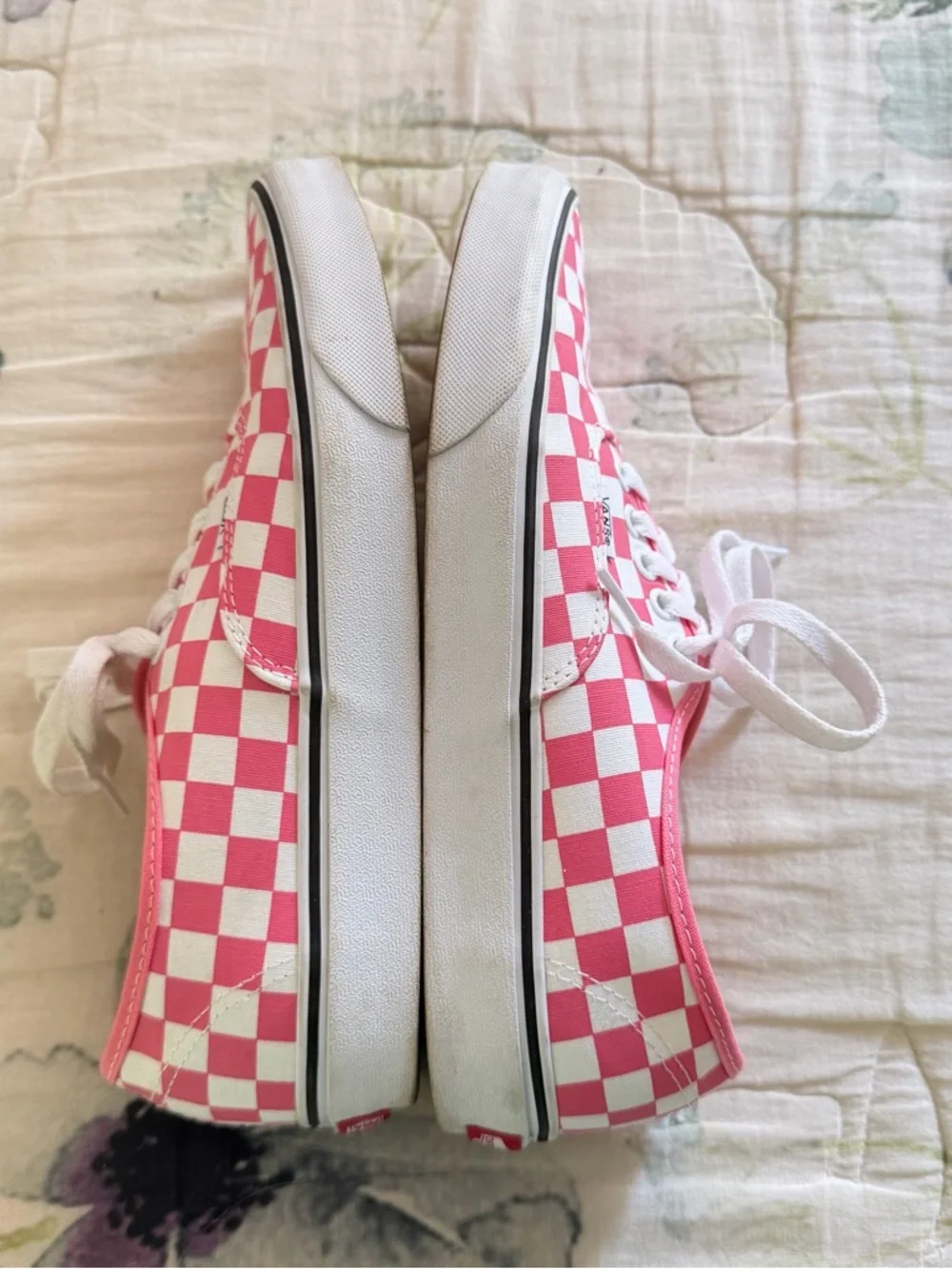 Lace Up Pink & White Checkered Vans - Picture 5 of 7